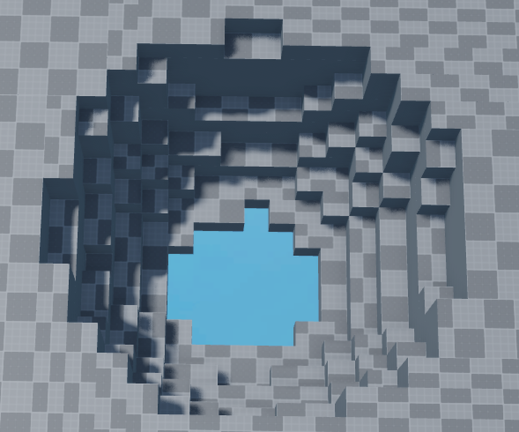 Bomb The Baseplate game artwork showing a block-built arena blasted into a crater.